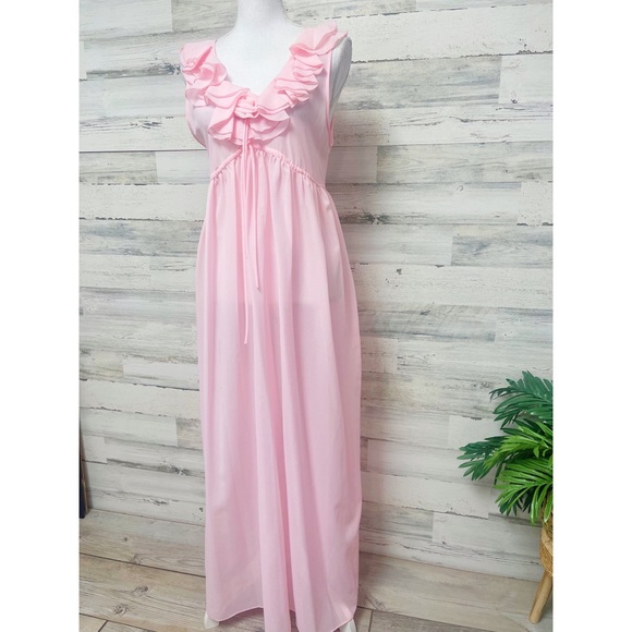 Vintage Eve Stillman New York Ruffled Floral Pink Nightgown Lingerie Dress